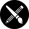 Icon of crossed pencil and paintbrush